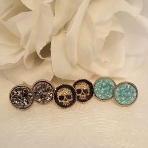 Druzy/Skull Earrings Set